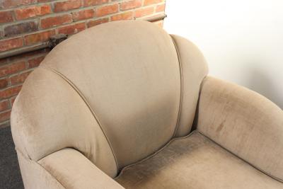 Vintage Art Deco Style Chaise Lounge in Taupe Chenille with Ebonized Plinth Feet