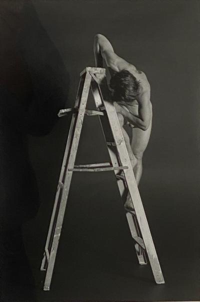Vintage Art Photograph of a Man on a Ladder