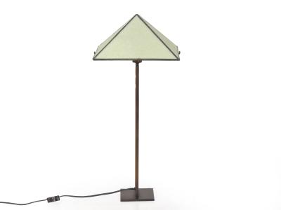 Vintage Arts Crafts Cut Steel Slag Glass Table Lamp