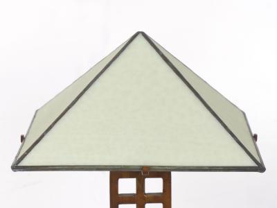 Vintage Arts Crafts Cut Steel Slag Glass Table Lamp