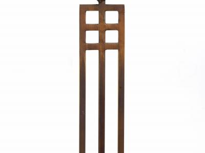 Vintage Arts Crafts Cut Steel Slag Glass Table Lamp