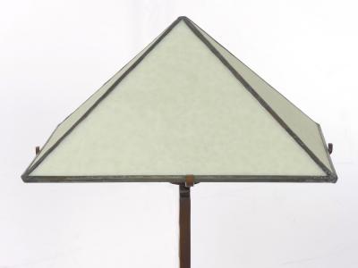 Vintage Arts Crafts Cut Steel Slag Glass Table Lamp