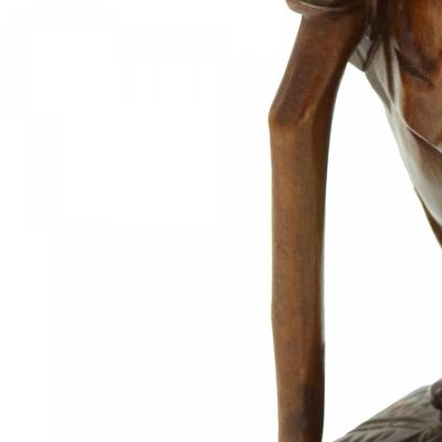 Vintage Asian Carved Figure of a Man with Pack and Walking Stick