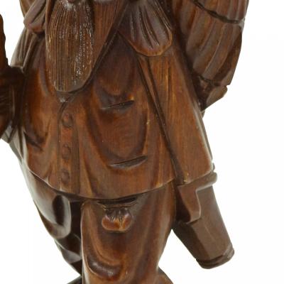 Vintage Asian Carved Figure of a Man with Pack and Walking Stick