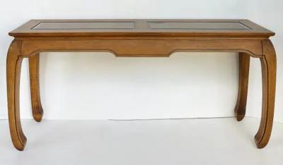 Vintage Asian Inspired Wood Side Tables with inset Beveled Glass Tops