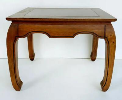 Vintage Asian Inspired Wood Side Tables with inset Beveled Glass Tops