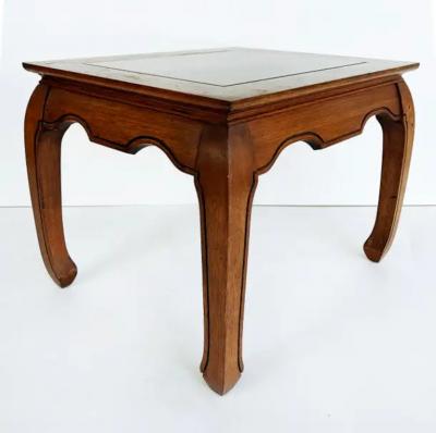 Vintage Asian Inspired Wood Side Tables with inset Beveled Glass Tops