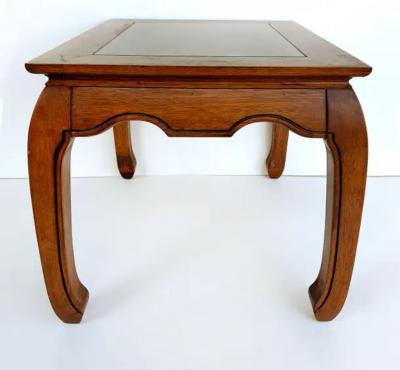 Vintage Asian Inspired Wood Side Tables with inset Beveled Glass Tops