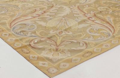 Vintage Aubusson Floral Brown Yellow Red Handmade Rug