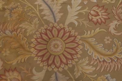 Vintage Aubusson Floral Brown Yellow Red Handmade Rug