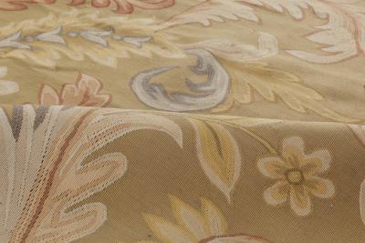 Vintage Aubusson Floral Brown Yellow Red Handmade Rug