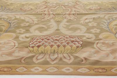 Vintage Aubusson Floral Brown Yellow Red Handmade Rug