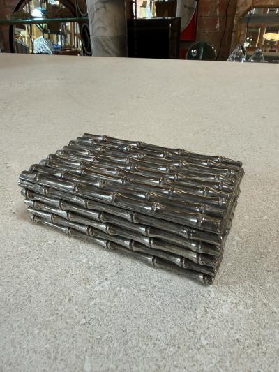 Vintage Bamboo Style Metal Trinket Box with Hinged Lid