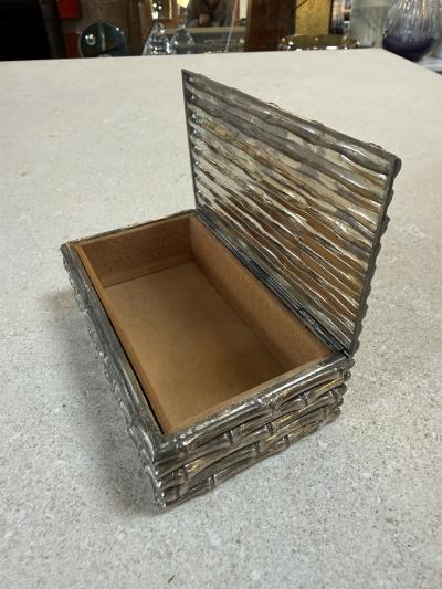 Vintage Bamboo Style Metal Trinket Box with Hinged Lid