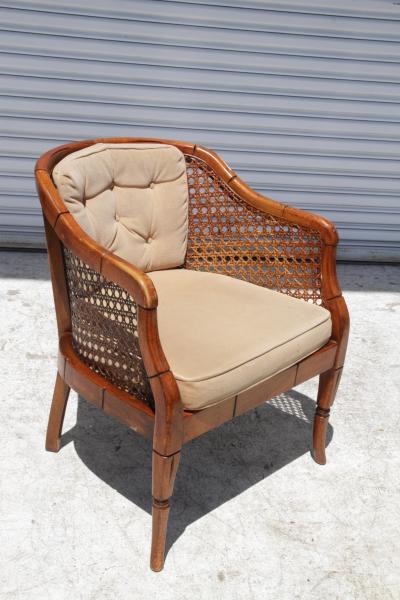 Vintage Barrel Back Faux Bamboo and Cane Chair