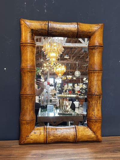 Vintage Beautiful Italian Rectangular Wood Wall Mirror 1980s
