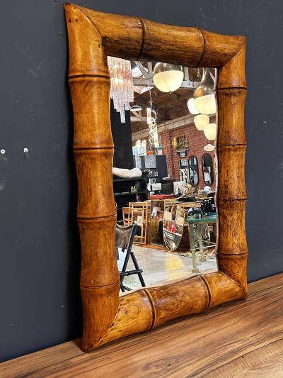 Vintage Beautiful Italian Rectangular Wood Wall Mirror 1980s