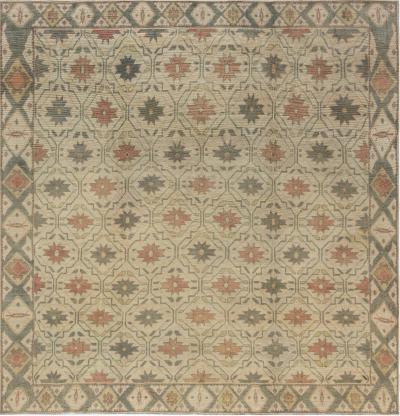 Vintage Bezalel Star shaped Floralheads Orange Brown Handmade Wool Rug