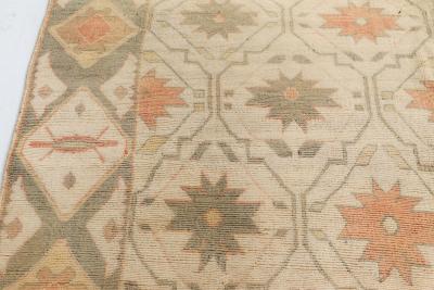 Vintage Bezalel Star shaped Floralheads Orange Brown Handmade Wool Rug