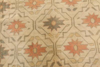 Vintage Bezalel Star shaped Floralheads Orange Brown Handmade Wool Rug