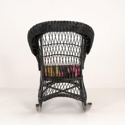 Vintage Black Wicker Rocking Chair with Colourful Cushion