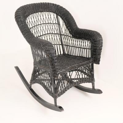 Vintage Black Wicker Rocking Chair with Colourful Cushion