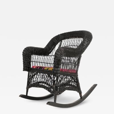 Vintage Black Wicker Rocking Chair with Colourful Cushion