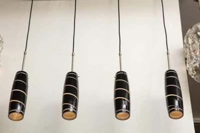 Vintage Black and White Murano Glass Four Pendant Light