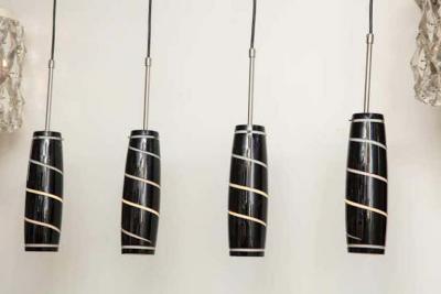 Vintage Black and White Murano Glass Four Pendant Light