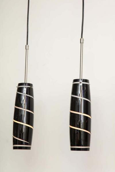 Vintage Black and White Murano Glass Four Pendant Light