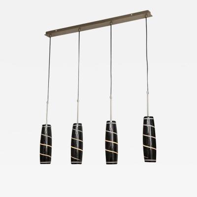 Vintage Black and White Murano Glass Four Pendant Light