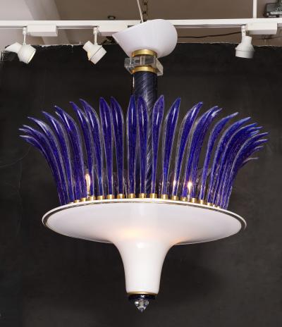 Vintage Blue and White Large Murano Circular Chandelier