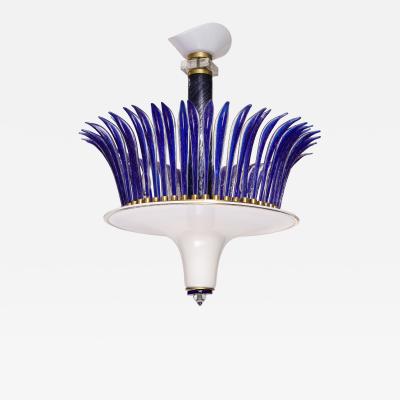 Vintage Blue and White Large Murano Circular Chandelier