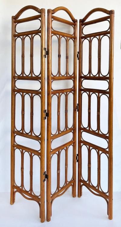 Vintage Bohemian Rattan 3 Panel Folding Screen Room Divider