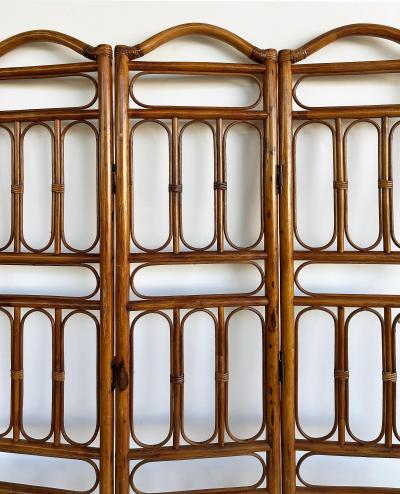 Vintage Bohemian Rattan 3 Panel Folding Screen Room Divider