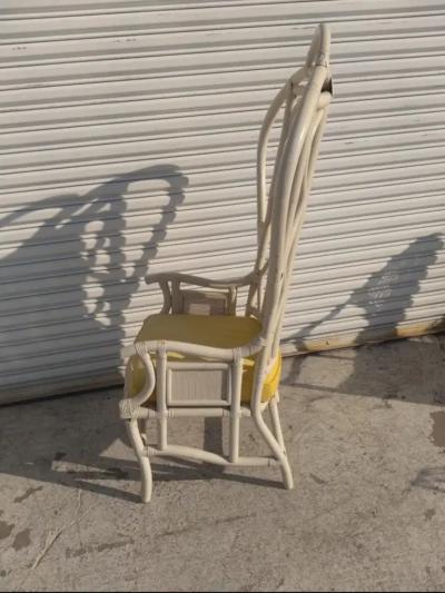 Vintage Boho Chic White Wicker High back Armchair with Cushion