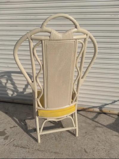Vintage Boho Chic White Wicker High back Armchair with Cushion