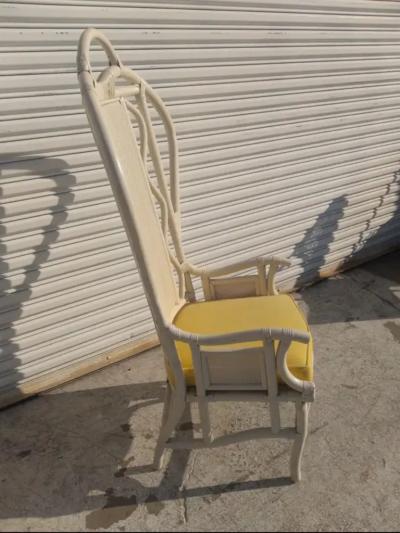 Vintage Boho Chic White Wicker High back Armchair with Cushion