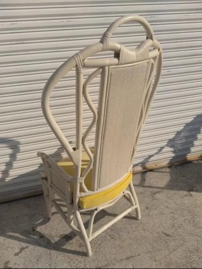 Vintage Boho Chic White Wicker High back Armchair with Cushion
