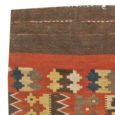 Vintage Bold Yellow Gray Blue and Red Hand Knotted Wool Kilim Rug