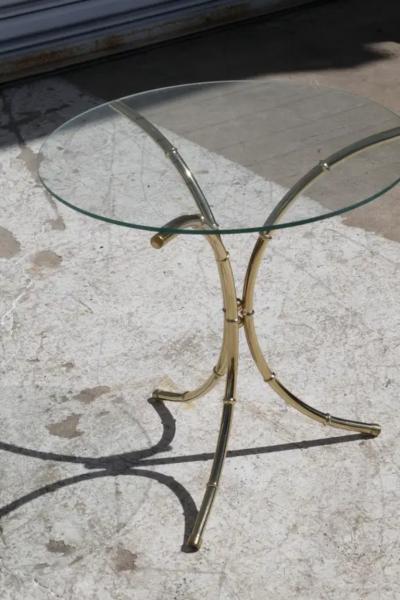 Vintage Brass Bamboo Side Table with Glass Top