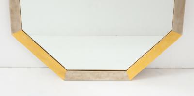 Vintage Brass Chrome Octagonal Mirror France 20th c 