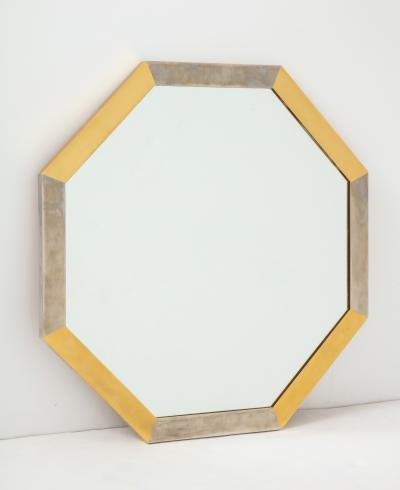 Vintage Brass Chrome Octagonal Mirror France 20th c 