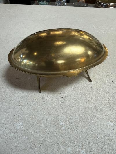 Vintage Brass Clamshell Covered Dish on Stand
