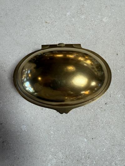 Vintage Brass Clamshell Covered Dish on Stand