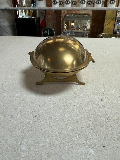 Vintage Brass Clamshell Covered Dish on Stand
