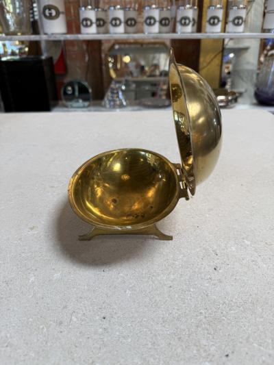 Vintage Brass Clamshell Covered Dish on Stand
