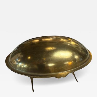 Vintage Brass Clamshell Covered Dish on Stand