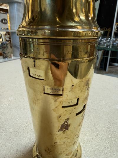 Vintage Brass Cocktail Shaker with Recipe Windows