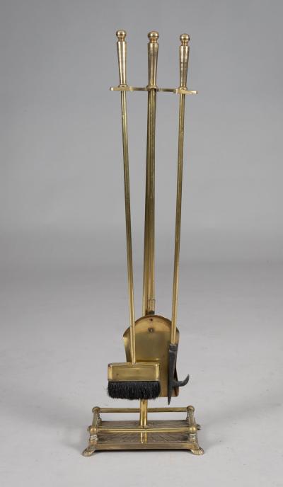 Vintage Brass Fireplace Tool Set and Stand